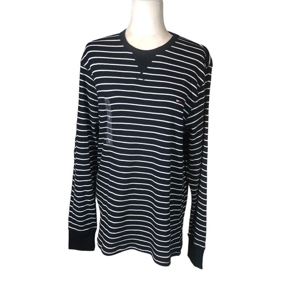 Tommy Hilfiger Mens Size L Striped Navy White Waffle Knit Pullover Preppy New - Picture 9 of 11